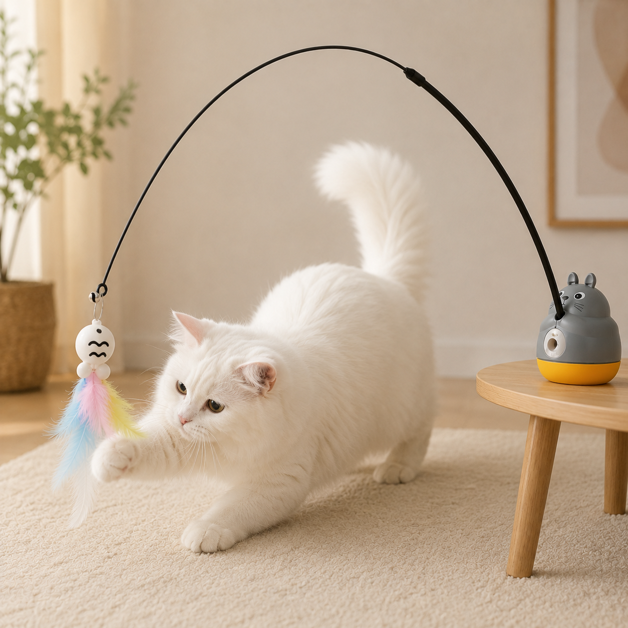 Interactive Cat Teaser Wand with Feather