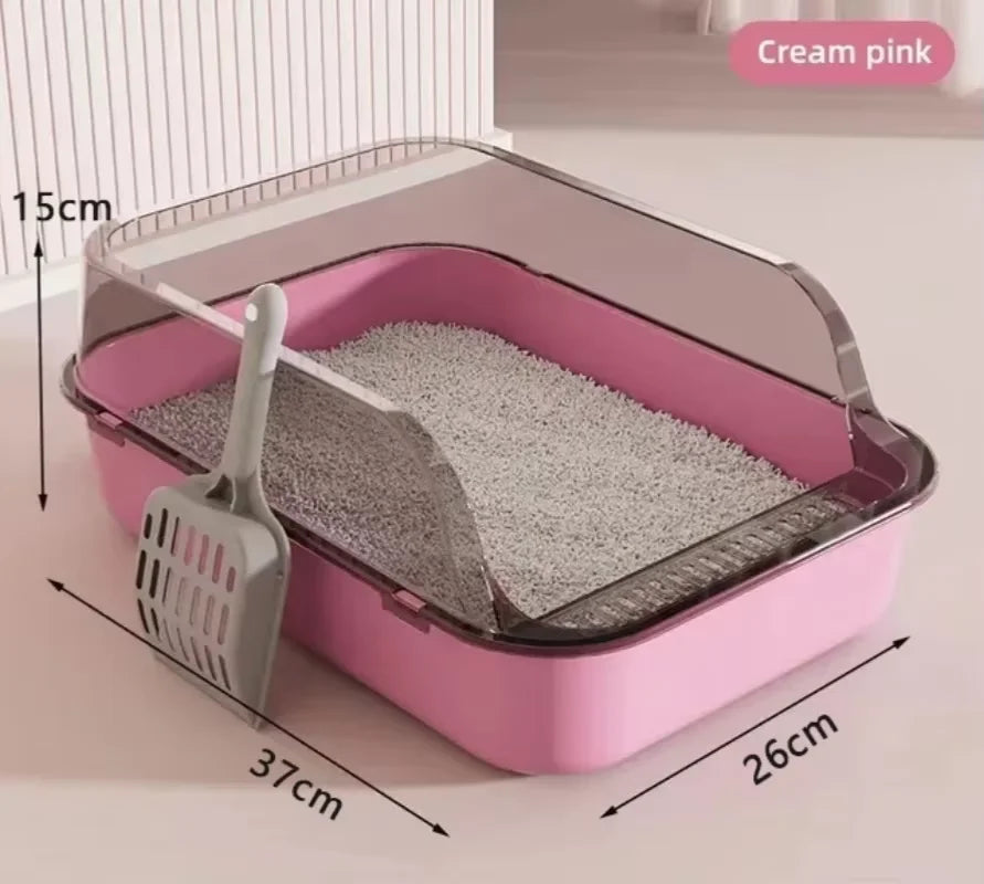 High-Sided Semi-Enclosed Cat Litter Box