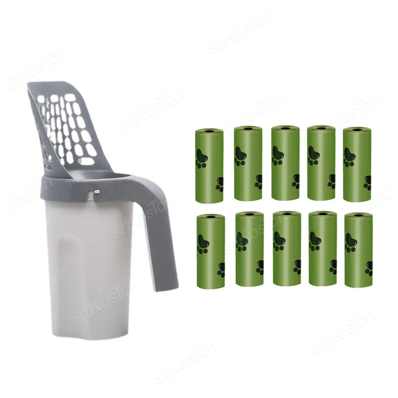 Cat Litter Scoop with Built-In Waste Bin & Bags