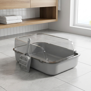 High-Sided Semi-Enclosed Cat Litter Box